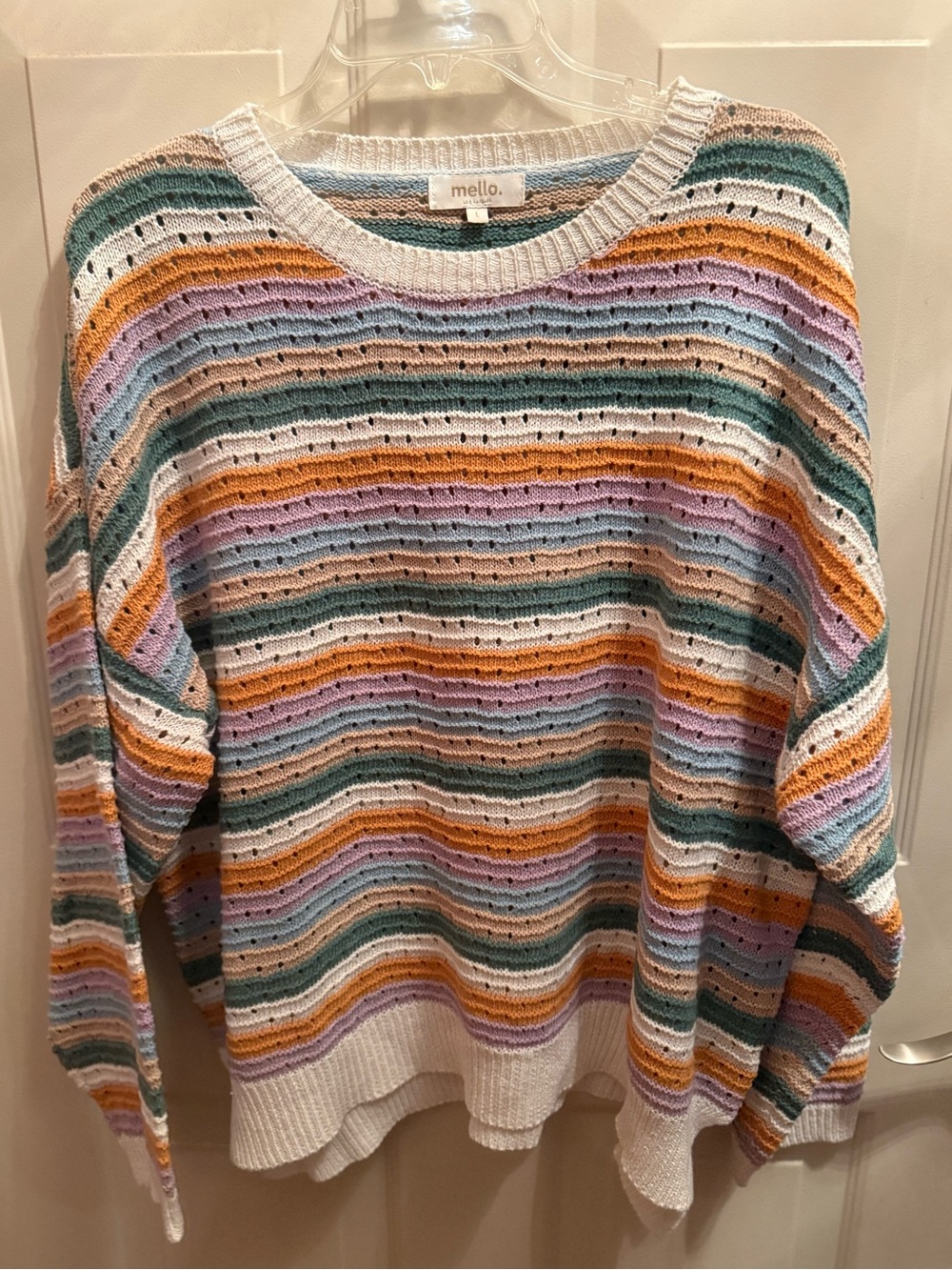 Mello Women's Multicolor Striped Knit Sweater - White/Mustard/Teal/Lilac